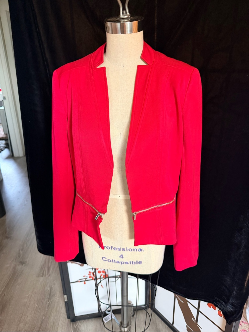 New York & Company Bold Red Tailored Pantsuit with Zip-Front Jacket - Picture 3 of 5